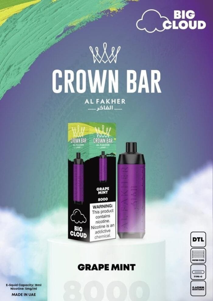 al fakher grape mint crown bar 8000 puffs disposable Vape Shop Dubai Vape Near Me Disposable Vape in Dubai